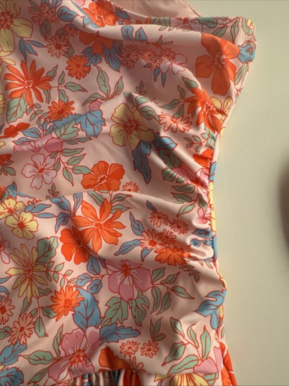 NWT cupshe one piece swimsuit large womens Retro Floral pink orange blue Runched - Picture 10 of 10